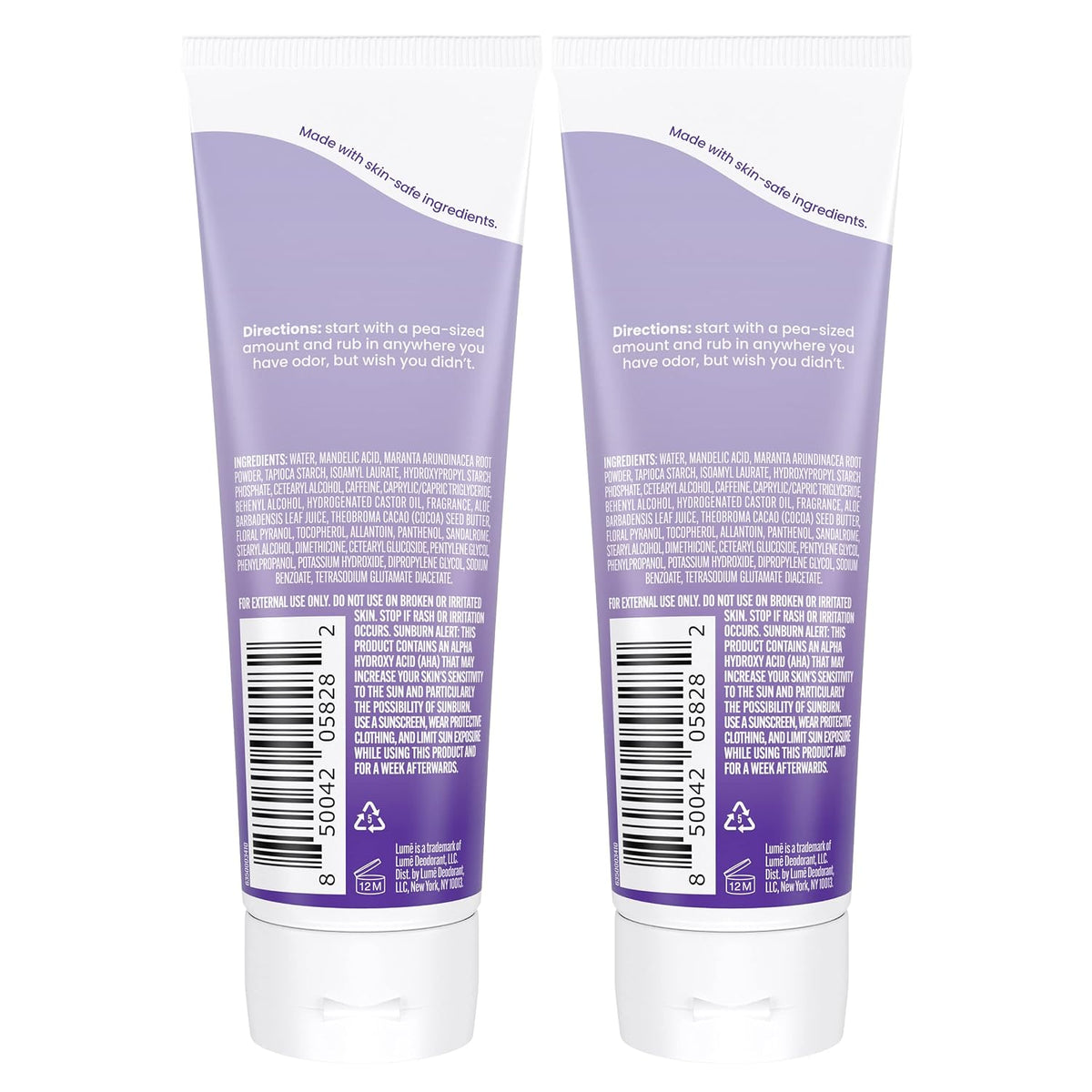 Lume Whole Body Deodorant - Invisible Cream Tube - 72 Hour Odor Control - Aluminum Free. Baking Soda Free. Skin Safe - 3.0 ounce (Pack of 2) (Soft Powder)
